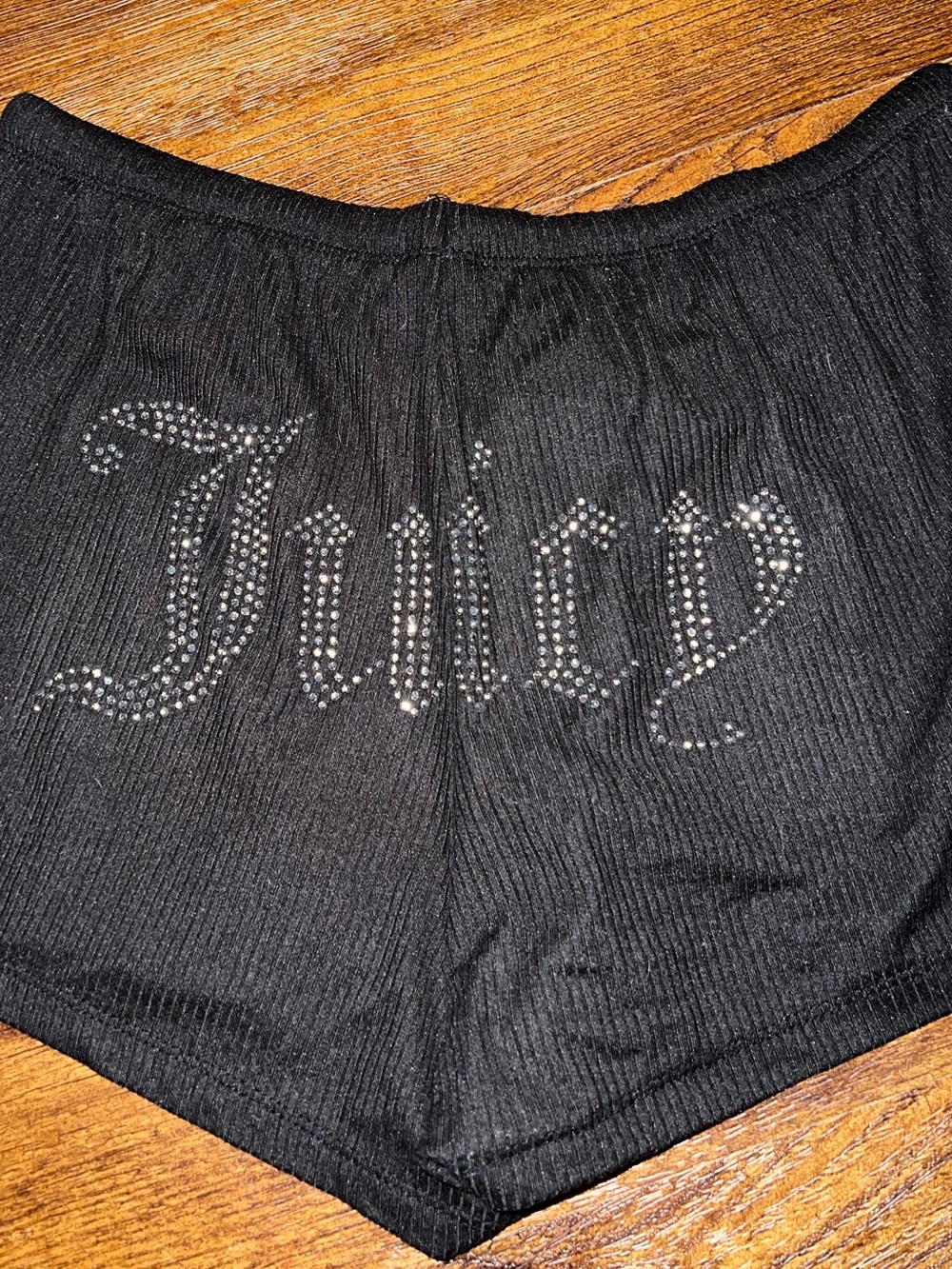 Juicy Couture Black Y2K Terry Cloth Silver Bling Drawstring Lounge Shorts Size M - Picture 6 of 8